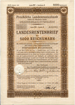 Облигация 4,5% 5000 марок 1940 года Германия