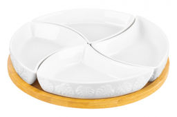 Менажница 25*25*6 см Тропики крутящ. 4 секции на дерев. подставке