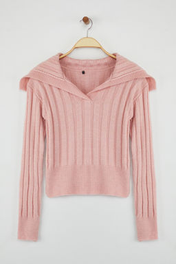 Teen Pembe Yumusak Dokulu Crop/K?sa Triko Kazak TWOAW26KZ00138 - Trendyolmilla фото 5