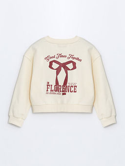 Bisiklet Yaka Kurdele Bask?l? K?z ?ocuk Kal?n Crop Sweatshirt - Waikiki фото 3