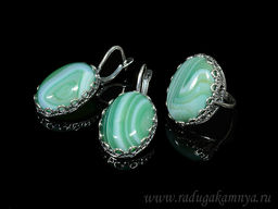 Кольцо Серьги с агатом тонированным, цв. зеленый размер 18