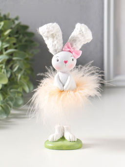 Фигурка полистоун Заюшка с розовым бантиком в пуховой юбочке, 4.8?4?18 см