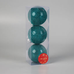 Ёлочные игрушки Аустен, шары новогодние, d=8 см, набор 3 шт., полоски, бирюзовый - Зимнее волшебство фото 2