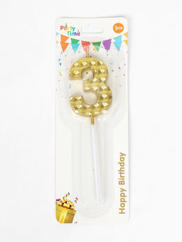 Цена за 3 шт. Свеча для торта «Элемент», цифра 3, золотая