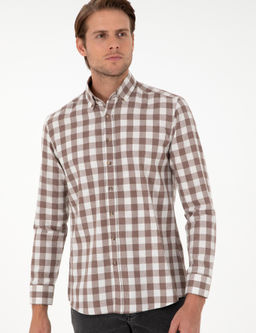 Kahverengi Kareli Regular Fit Uzun Kollu G_mlek - Pierre cardin фото 3