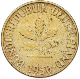 Монета 10 пфеннигов 1950 года G Западная Германия (ФРГ)