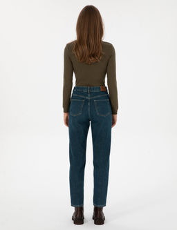 Mom H_gh Wa_st Koyu _ndigo Jean Pantolon
