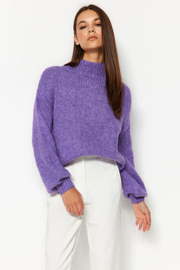 Mor Yumusak Dokulu Kal?n Bisiklet Yaka Triko Kazak TWOAW24KZ00290