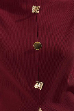 Bordo Aksesuar Dugmeli Bisiklet Yaka Regular Boy Yelek Orme Bluz TWOSS25BZ00558