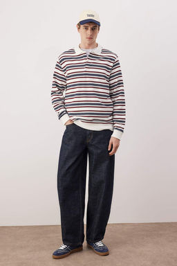 Lacivert Regular/Normal Kesim Polo Yaka Orme Sweatshirt TMNAW26SW00054