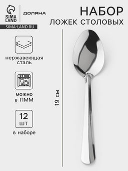 Набор столовых ложек Доляна Оптима, длина 19 см, набор 12 шт., нержавеющая сталь, серебристый