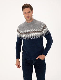 Lacivert Slim Fit _eyrek Yaka Triko Kazak