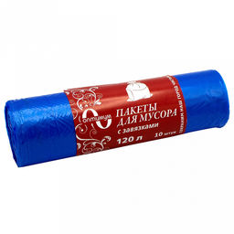 Мешки для мусора с завязками "Оптимум" 120л, 10шт в рулоне, 66х100см, 20 мкм, ПНД, голубой (Россия)