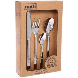Набор столовых приборов "SANLI" 16шт (4ножа, 4вилки, 4ст.ложки, 4ч.ложки), цвет серебро, прямой