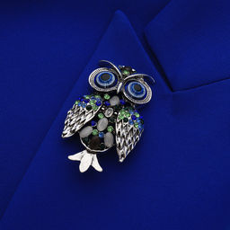 Брошь «Сова», разноцветная в чернёном серебре