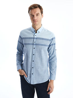 Regular Fit Uzun Kollu ?izgili Erkek Dokulu G?mlek