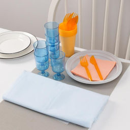 Набор одноразовой посуды Доляна На природу, 6 персон, скатерть, тарелки, стаканы 200 мл, рюмки 100 мл, вилки, ножи, салфетки