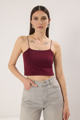 Antrasit-Beyaz-Bordo-Bej 4lu Paket Ask?l? Crop Vucuda Oturan Esnek Orme Atlet TWOSS25AL00051