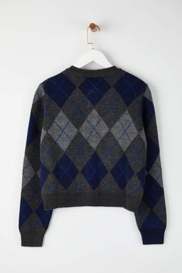 Lacivert Bisiklet Yaka Baklava/Ekose Desenli Triko H?rka TWOAW26HI00234