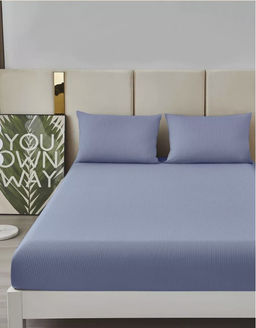 Простыня Страйп Жаккард на резинке Мерцана MERCJ009 (Тёмно-синий) 140x200