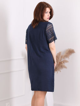 Платье из хлопка с шитьем летнее темно-синее - Almond фото 3