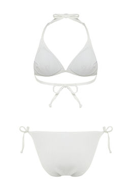 TRENDYOLMILLA Saks Ucgen Baglamal? Dokulu Regular Bikini Tak?m? TBESS24BT00063  фото 9