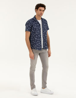 Lacivert Regular Fit K_sa Kollu G_mlek
