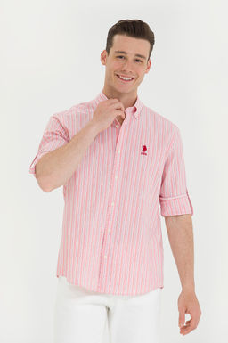 U. S. Polo Assn Мужская рубашка лосося в белую полоску