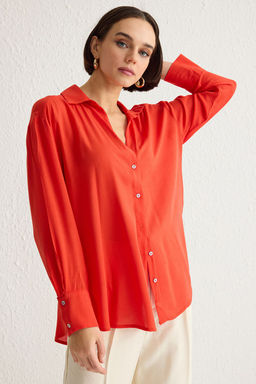TRENDYOLMILLA Lacivert Basic Oversize Genis Kal?p Dokuma Gomlek TWOAW24GO00207  фото 2