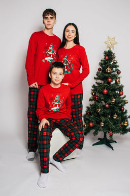 Скидка 10%! Пижама детская (джемпер, брюки) 91249 красный/зеленая клетка 895 Be Friends