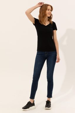 Женская черная футболка с V-образным вырезом Basic - U.s. polo assn фото 4