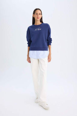 Толстая толстовка с круглым вырезом и принтом - Defacto фото 2