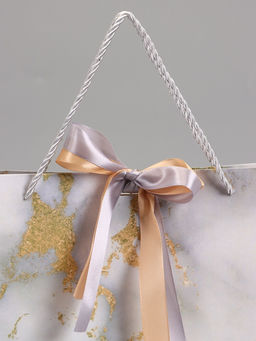 Пакет подарочный ламинированный «Мрамор», белый, с бантиком, 43×32×14 см