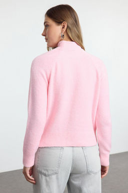 Pembe Yunlu Dik Yaka Triko Kazak TWOAW25KZ00043