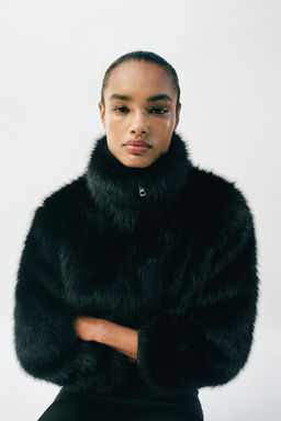 SHORT FAUX FUR COAT WITH HIGH NECK