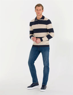 Lacivert Slim Fit D__meli Polo Yaka Triko Kazak - Pierre cardin фото 3