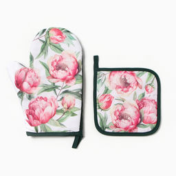 Набор кухонный «Пионы» варежка-прихватка 20×27 см, прихватка 17×17 см 100% п/э