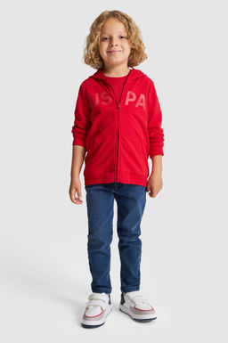 Erkek _ocuk K_rm_z_ Kap__onlu Fermuarl_ Basic Sweatshirt