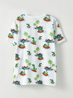 Bisiklet Yaka Bask?l? K?sa Kollu Pamuklu Erkek ?ocuk Ti??rt - Waikiki фото 2