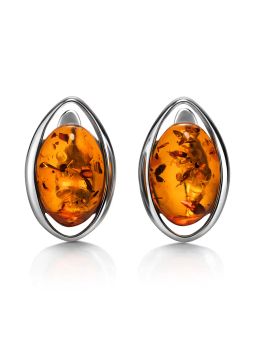 Изящные серьги из серебра и натурального коньячного янтаря София
