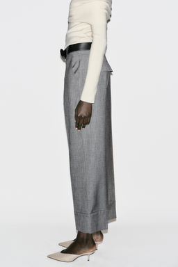 TROUSERS WITH BELT AND TURN-UP HEMS