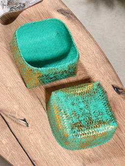 Корзинка плетёная «Голден мини», 19×19×14 см, голубая