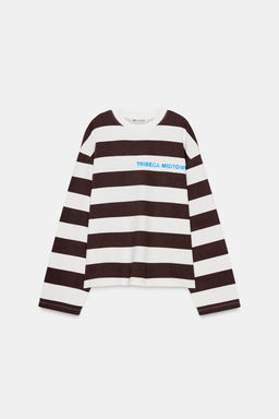 STRIPED T-SHIRT WITH SLOGAN - Zara фото 3