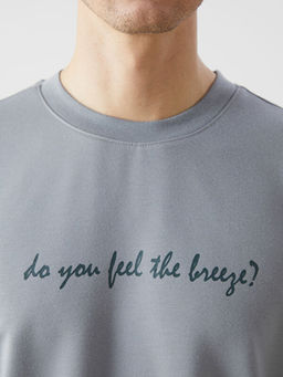 Bisiklet Yaka Uzun Kollu Bask?l? Erkek Sweatshirt