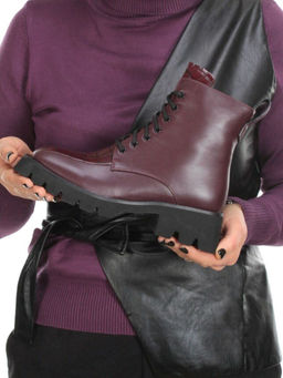 01-CG34-2 WINE Ботинки демисезонные женские (натуральная кожа, байка)