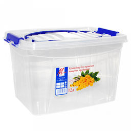 Контейнер для хранения продуктов пластмассовый 12л, 34х24х21см, с ручкой, 2 защелки, прозрачный (Россия)