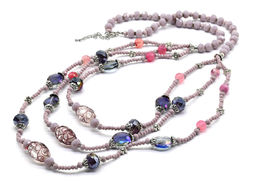 Колье длинное из циркона 3нити цвет сиреневый, 88см