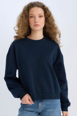 Regular Fit Bisiklet Yaka Kal?n Basic Duz Sweatshirt