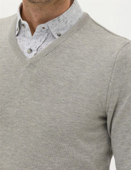 A__k Gri Melanj Slim Fit V Yaka Basic Triko Kazak - Pierre cardin фото 7