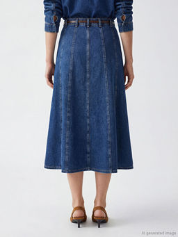 Y?ksek Bel Kemerli Klo? Jean Etek